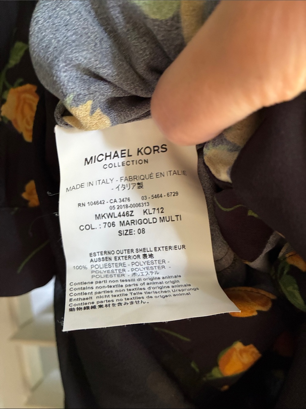 Michael Kors Collection Black Floral Tie-Neck Midi Dress with Yellow Roses - Picture 9 of 9